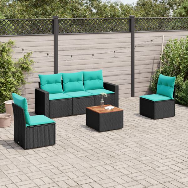 vidaXL Salon de jardin 6 pcs avec coussins noir r&eacute;sine tress&eacute;e