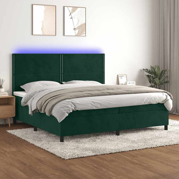 vidaXL Sommier &agrave; lattes de lit matelas et LED Vert fonc&eacute; 200x200 cm