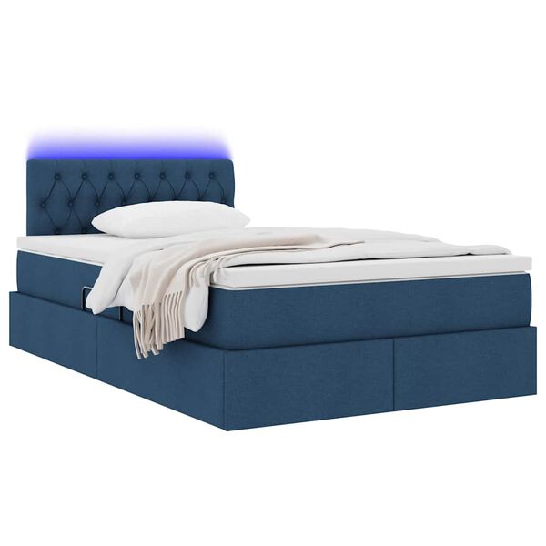 vidaXL Lit avec rangement et LED avec matelas Bleu 120 x 190 cm tissu