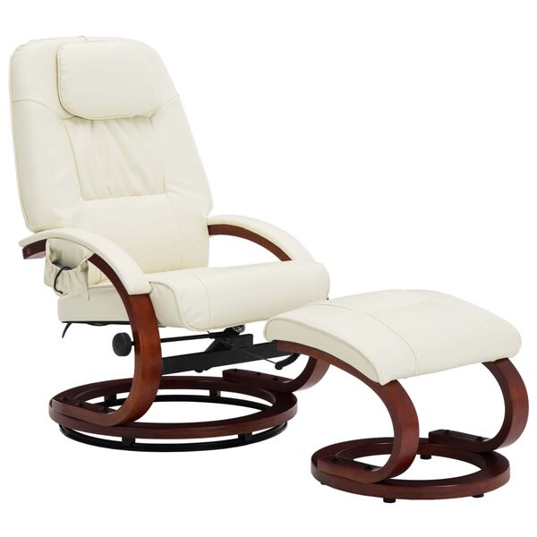 vidaXL Fauteuil de massage avec repose-pied blanc crème similicuir
