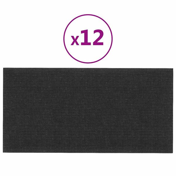 vidaXL Panneaux muraux 12 pcs Noir 60x30 cm Tissu 2,16 m²