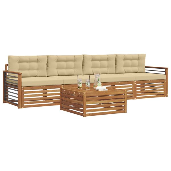 vidaXL Ensemble de canap&eacute;s d'ext&eacute;rieur 5 pcs Naturel et Beige