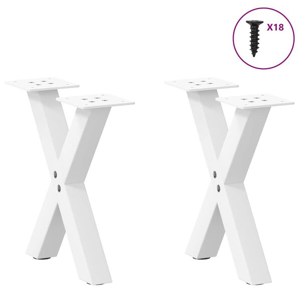vidaXL Pieds de table basse en forme de X, 2 pi&egrave;ces, blanc, 37 x (30-31) cm, acier