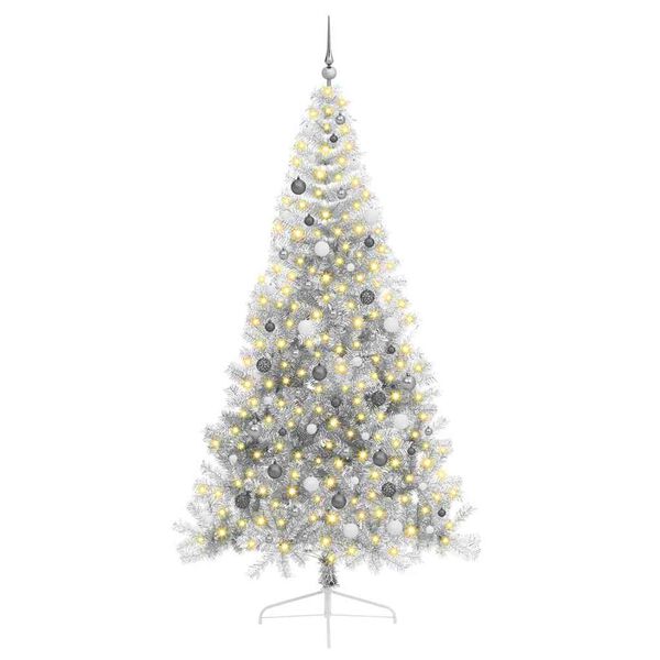 vidaXL Sapin de No&euml;l artificiel pr&eacute;-&eacute;clair&eacute; Argent 240 cm PET