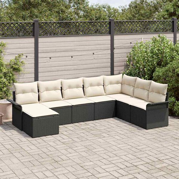 vidaXL Ensemble de canap&eacute; de jardin avec coussin 8 pcs Noir polyrotin