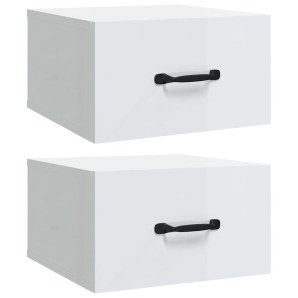 vidaXL Tables de chevet murales 2 pcs Blanc brillant 35x35x20 cm