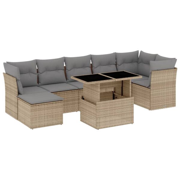 vidaXL Salon de jardin avec coussins 8 pcs beige r&eacute;sine tress&eacute;e