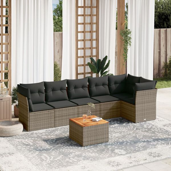 vidaXL Salon de jardin avec coussins 7 pcs gris résine tressée