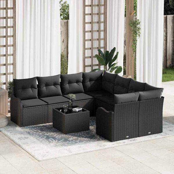 vidaXL Ensemble de canap&eacute; de jardin avec coussin 9 pcs Noir