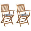 vidaXL Chaises pliantes (lot de 2) avec coussins, en bois d'acacia massif