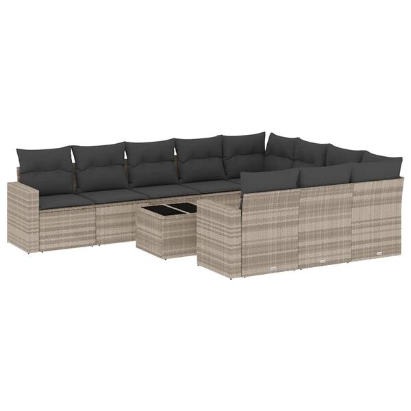 vidaXL Salon de jardin 11 pcs avec coussins gris clair r&eacute;sine tress&eacute;e