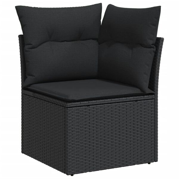 vidaXL Salon de jardin 7 pcs avec coussins noir r&eacute;sine tress&eacute;e