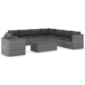 vidaXL Salon de jardin 9 pcs avec coussins R&eacute;sine tress&eacute;e Gris