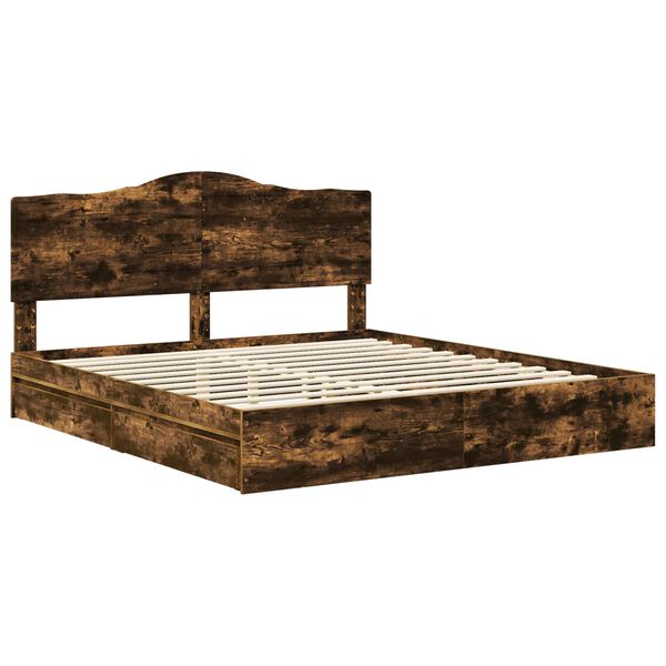 vidaXL Lit de Rangement Ch&ecirc;ne fum&eacute; 180 x 200 cm Bois d'ing&eacute;nierie