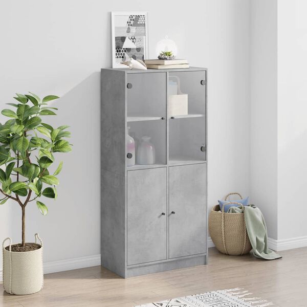 vidaXL Buffet haut avec portes gris béton 68x37x142 cm bois ingénierie