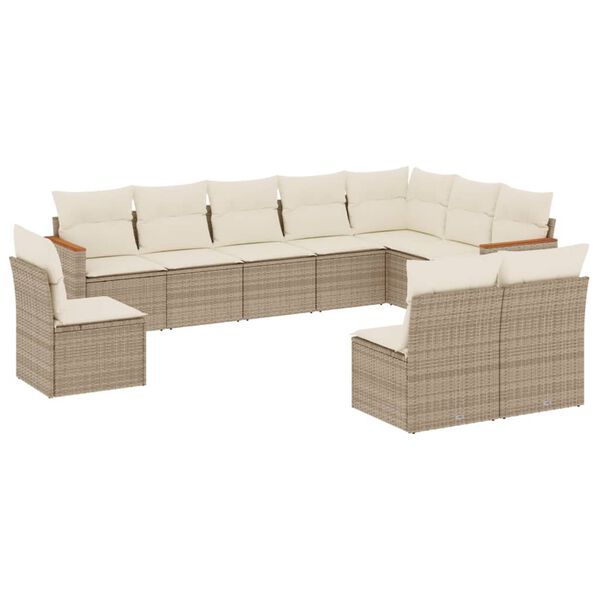 vidaXL Salon de jardin avec coussins 10 pcs beige r&eacute;sine tress&eacute;e