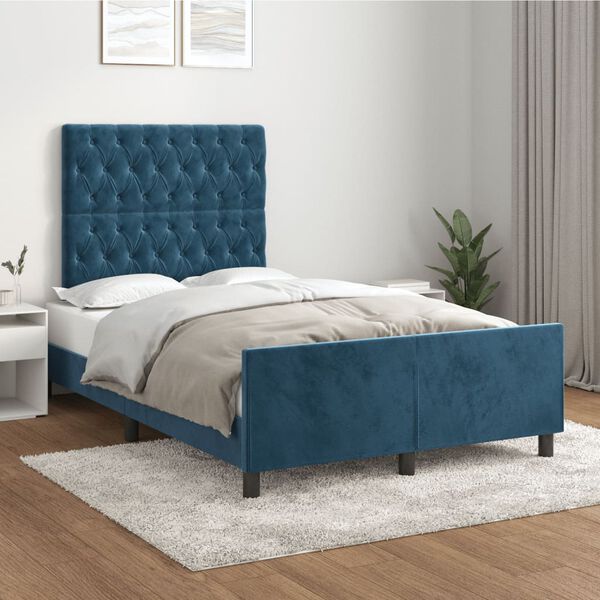 vidaXL Cadre de lit sans matelas bleu fonc&eacute; 120x190 cm velours