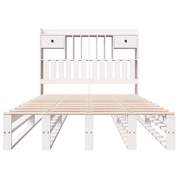 vidaXL Lit biblioth&egrave;que sans matelas blanc 135x190 cm bois pin massif