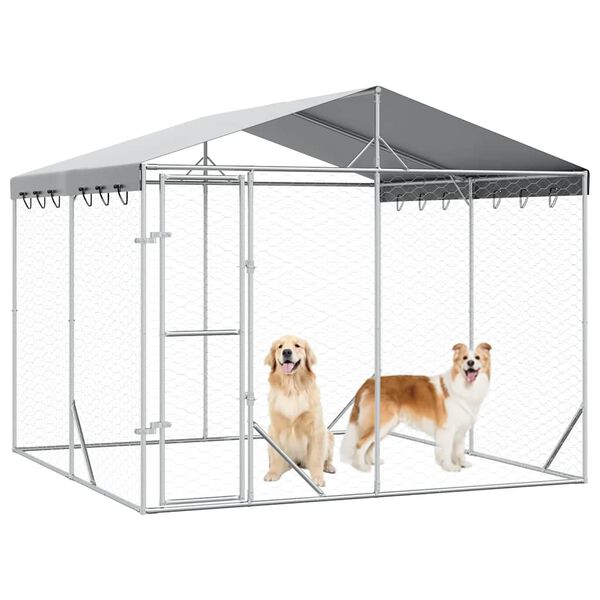 vidaXL Chenil d'ext&eacute;rieur pour chiens avec toit argent&eacute; 3x3x2,5 m