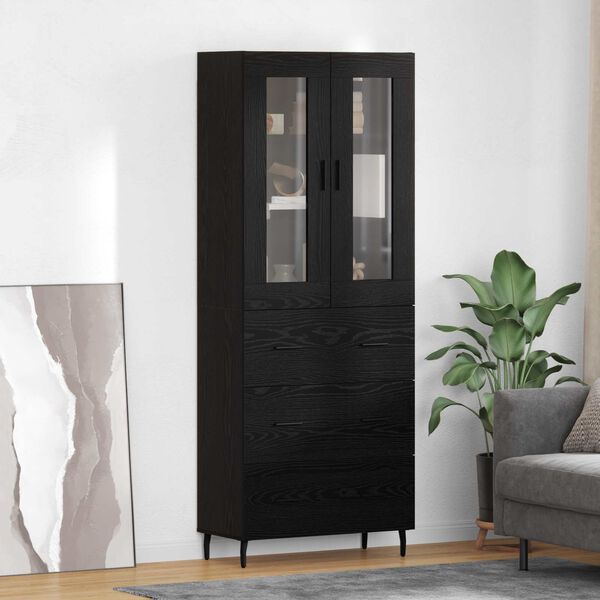 vidaXL Haut Armoire 2 pcs Ch&ecirc;ne noir Bois Agglom&eacute;r&eacute; et Verre