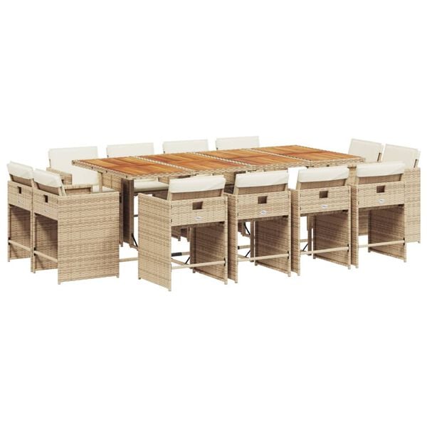 vidaXL Ensemble &agrave; manger de jardin et coussins 13 pcs beige