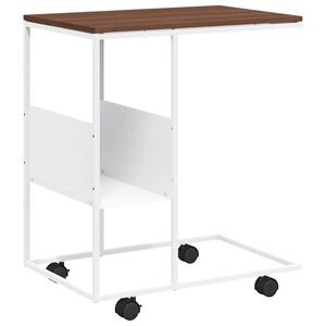 vidaXL Table d'appoint avec roues blanc 55x36x63,5cm bois d'ing&eacute;nierie