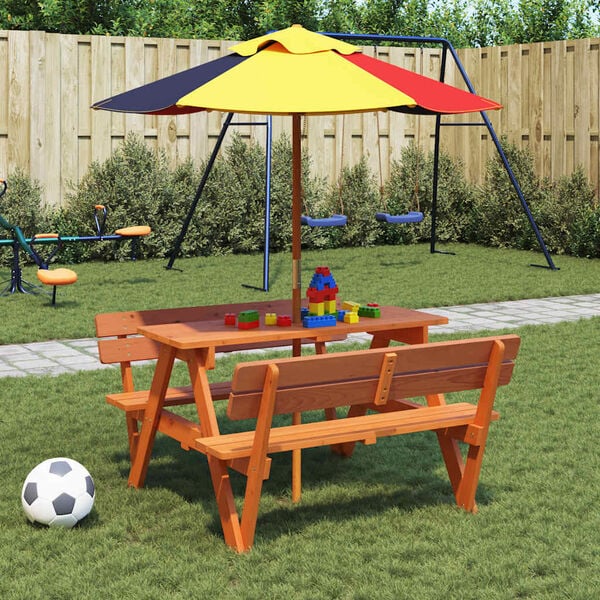 vidaXL Table de pique-nique pour 4 enfants avec trou de parasol sapin