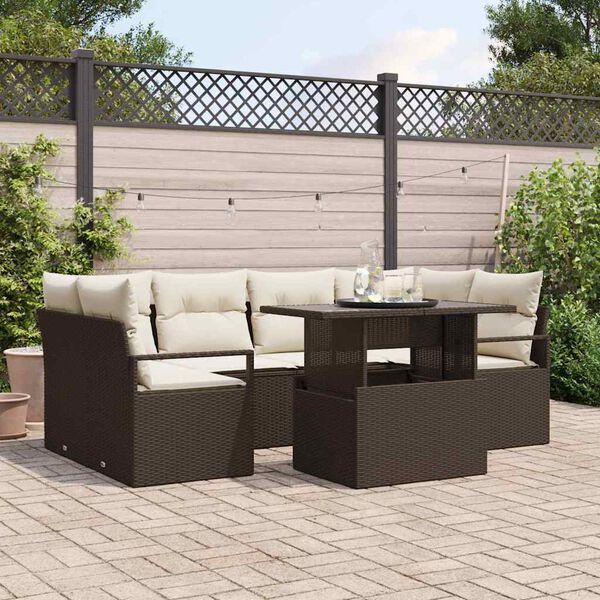 vidaXL Ensemble de canap&eacute; de jardin 7 pcs Marron Poly rotin