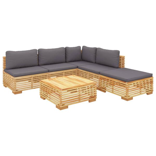 vidaXL Salon de jardin 6 pcs avec coussins Bois de teck solide