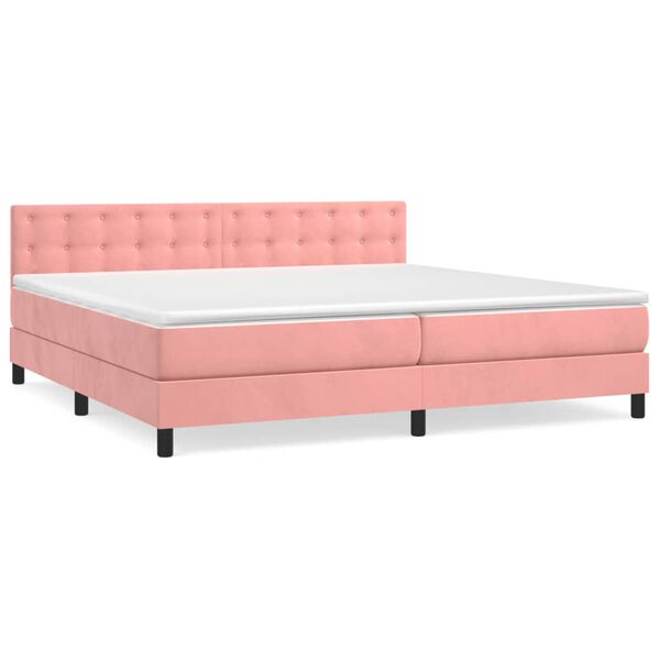 vidaXL Sommier &agrave; lattes de lit avec matelas Rose 200x200 cm Velours