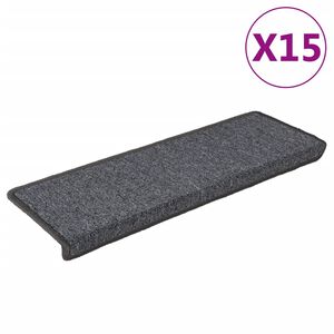 vidaXL Tapis d'escalier 15 pi&egrave;ces 65 x 21 x 4 cm Gris fonc&eacute; Bord rectangulaire