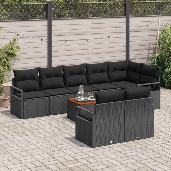 vidaXL Ensemble de canap&eacute; de jardin avec coussin 9 pcs Noir polyrotin