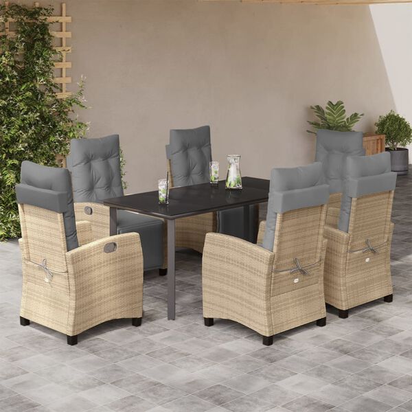 vidaXL Ensemble &agrave; manger de jardin coussins 7 pcs m&eacute;lange beige rotin
