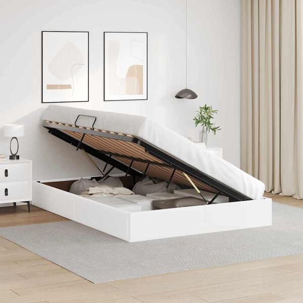 vidaXL Lit de Rangement avec matelas Blanc pur 140 x 190 cm Faux cuir