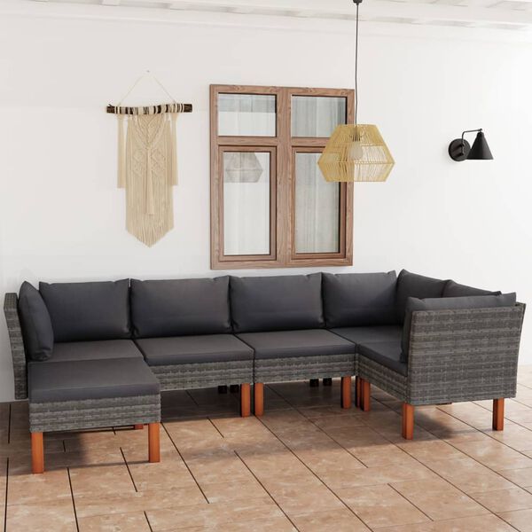 vidaXL Salon de jardin 6 pcs avec coussins R&eacute;sine tress&eacute;e Gris