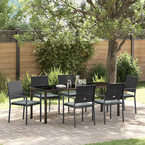 vidaXL Ensemble de salle &agrave; manger pour jardin 7 pcs Noir et Gris Clair
