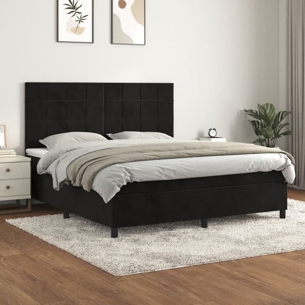 vidaXL Sommier &agrave; lattes de lit avec matelas Noir 180x200 cm Velours