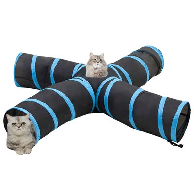 vidaXL Tunnel pour chats à 4 voies Noir et bleu 25 cm Polyester