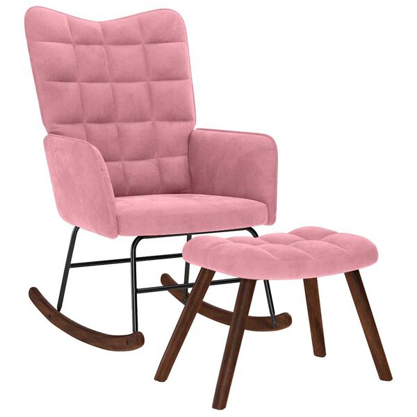 vidaXL Chaise &agrave; bascule avec repose-pied rose velours