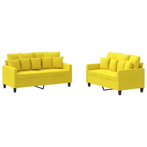 vidaXL Ensemble de canap&eacute;s 2 pcs avec coussins Jaune clair Tissu