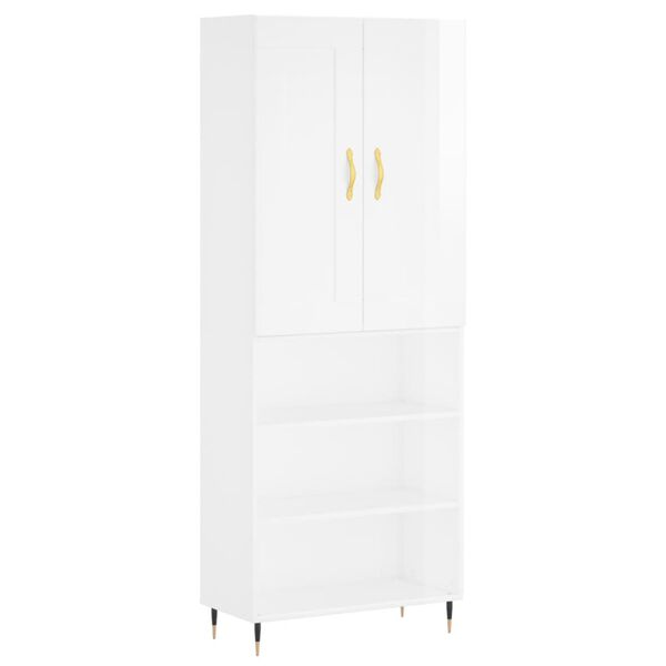 vidaXL Buffet haut Blanc brillant 69,5x34x180 cm Bois d'ing&eacute;nierie