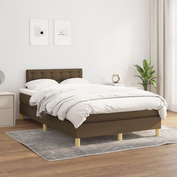 vidaXL Sommier &agrave; lattes de lit et matelas marron fonc&eacute; 120x190cm tissu