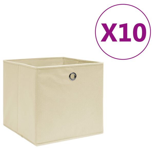 vidaXL Bo&icirc;tes de rangement 10 pcs Tissu intiss&eacute; 28x28x28 cm Cr&egrave;me