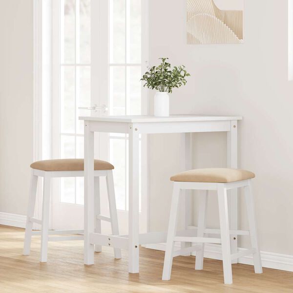 vidaXL Chaises de bar avec coussins 2 pcs blanc bois massif d'hévéa