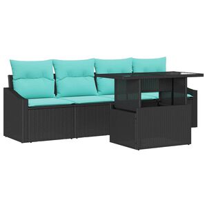 vidaXL Ensemble de canap&eacute; de jardin 5 pc 4 place Noir et Bleu