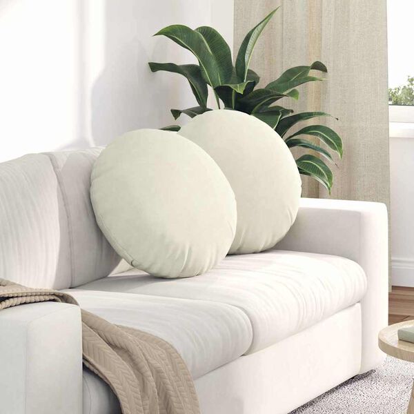 vidaXL Coussins de si&egrave;ge 2 pcs Cr&egrave;me &Oslash; 40 x 13 cm Velours