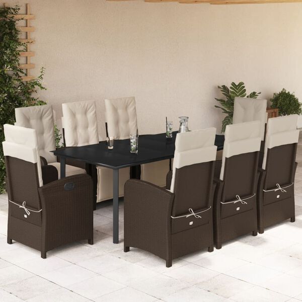 vidaXL Ensemble &agrave; manger de jardin et coussins 9 pcs marron poly rotin