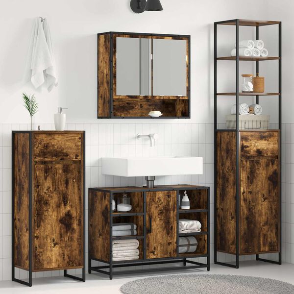 vidaXL Cabinet de salle de bain avec porte Ch&ecirc;ne Fum&eacute; 40 x 30 x 100 cm