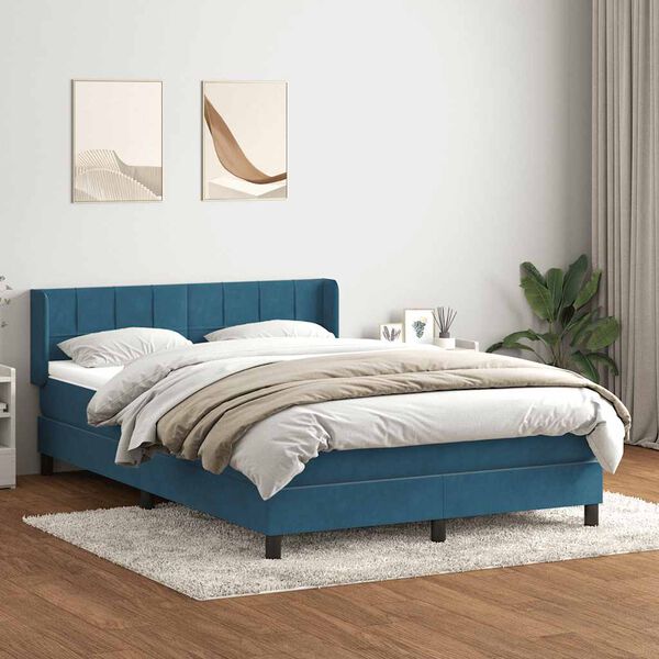 vidaXL Sommier &agrave; lattes de lit et matelas bleu fonc&eacute; 140x210cm velours