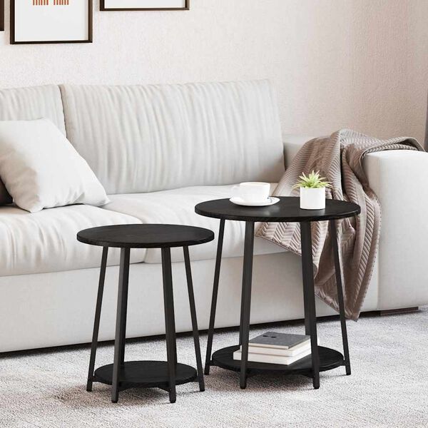 vidaXL Ensemble de tables d'appoint avec étagère 2 pcs Chêne noir